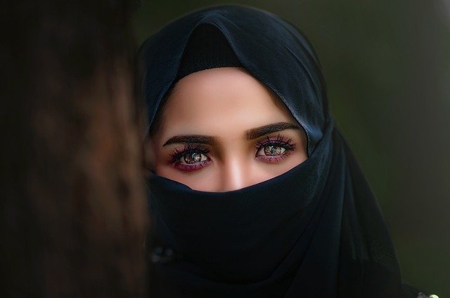 person with traditional hijab muslim head covering